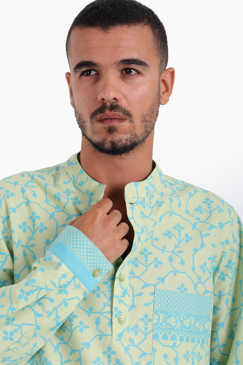 Long sleeves shirt in printed cotton with round collar